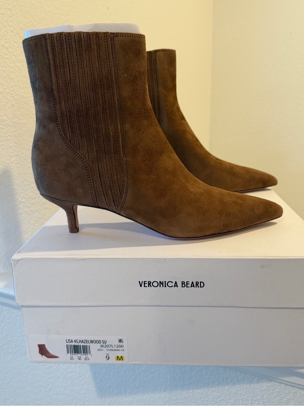 Veronica Beard Brown Suede Pointed Kitten Heel Ankle Boots